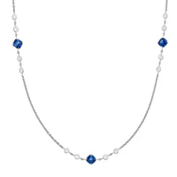 Platinum Cushion Cut Sapphire and Diamond By The Yard Necklace