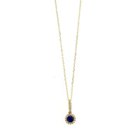 14K Yellow Gold Round Blue Sapphire and Diamond Necklace