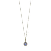 14K White Gold Round Blue Sapphire and Diamond Necklace