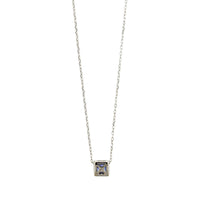 14K White Gold Princess Cut Blue Sapphire and Diamond Necklace