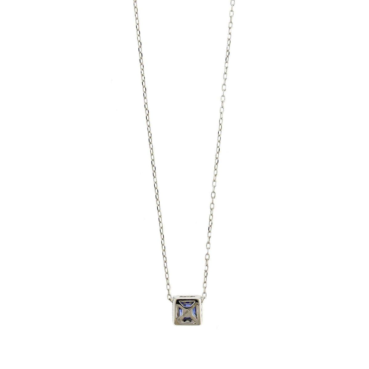 14K White Gold Princess Cut Blue Sapphire and Diamond Necklace