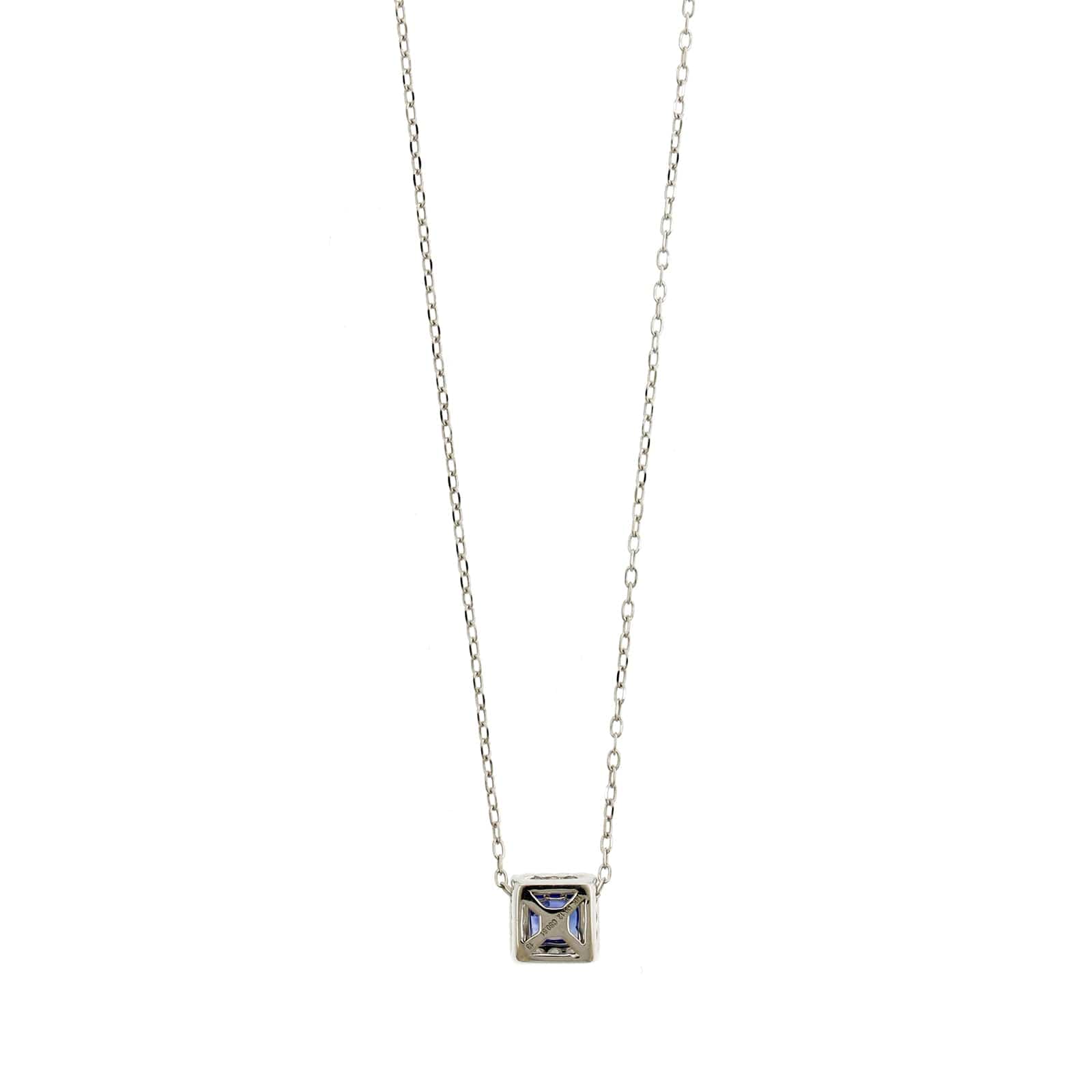 14K White Gold Princess Cut Blue Sapphire and Diamond Necklace