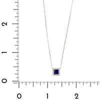 14K White Gold Princess Cut Blue Sapphire and Diamond Necklace