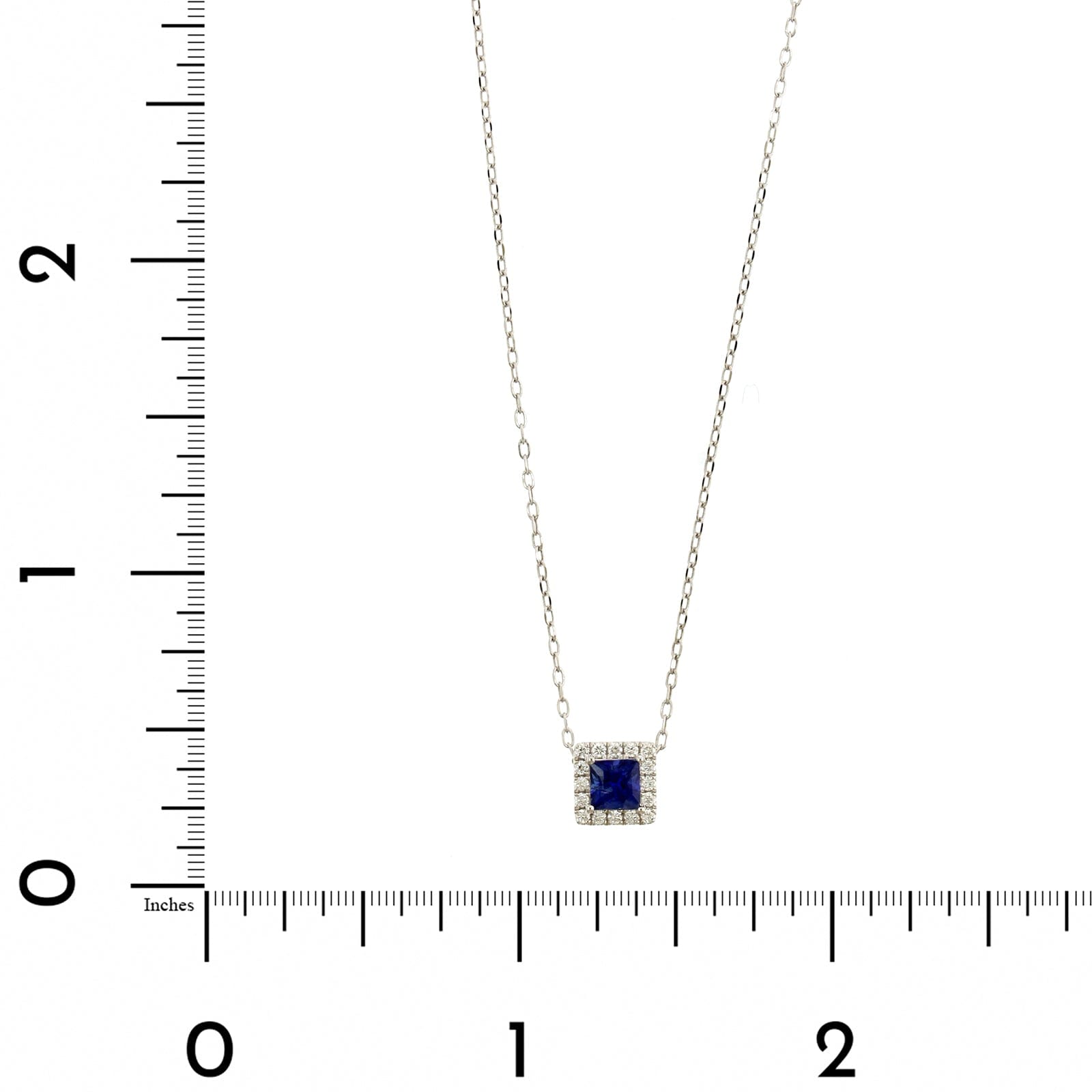 14K White Gold Princess Cut Blue Sapphire and Diamond Necklace