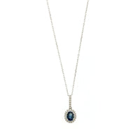 14K White Gold Oval Blue Sapphire and Diamond Necklace