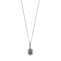 14K White Gold Oval Blue Sapphire and Diamond Necklace