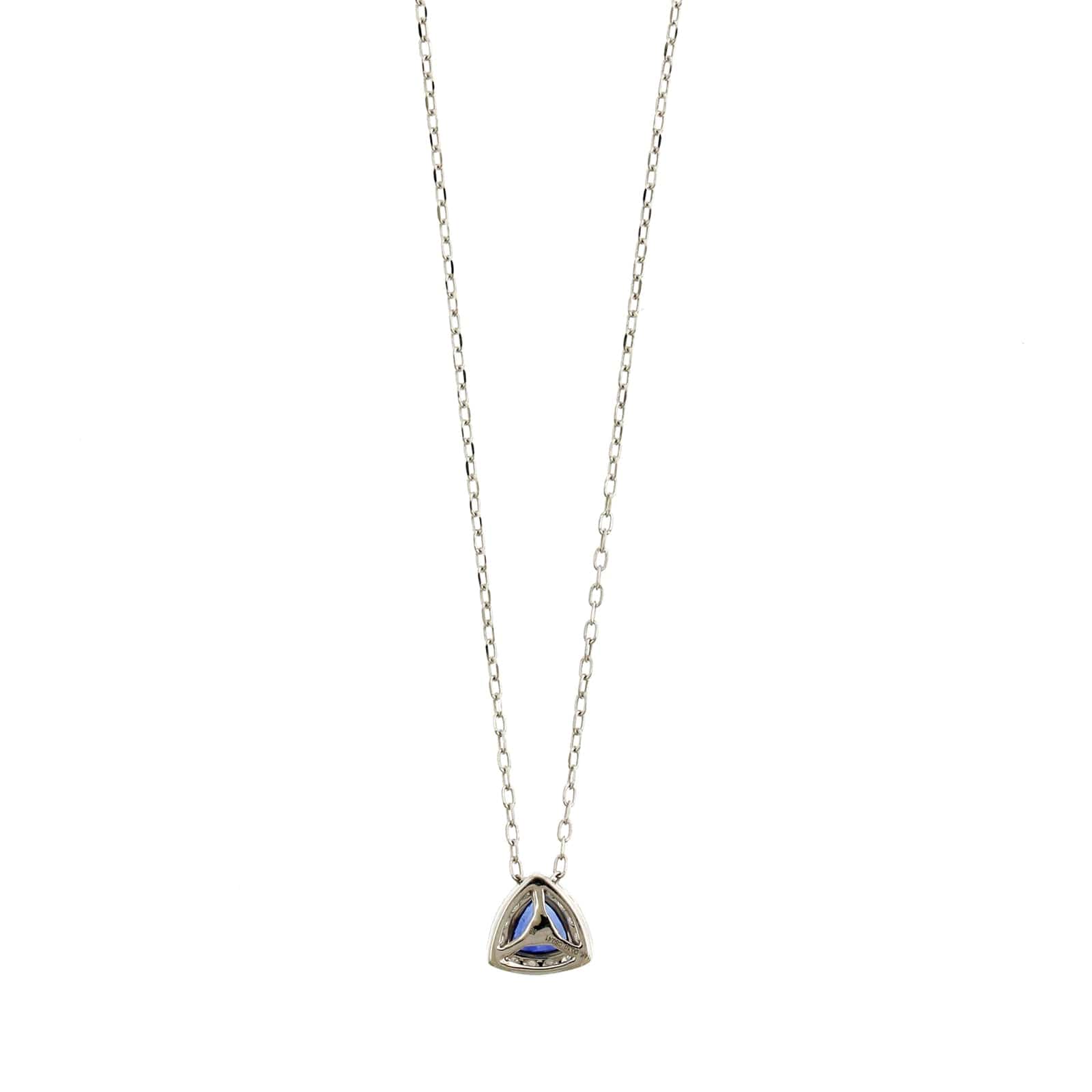 14K White Gold Trillion Cut Blue Sapphire and Diamond Necklace