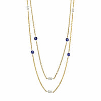 18K Yellow Gold Round Sapphire and Oval Diamond By The Yard Necklace