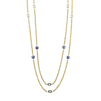 18K Yellow Gold Round Sapphire and Oval Diamond By The Yard Necklace