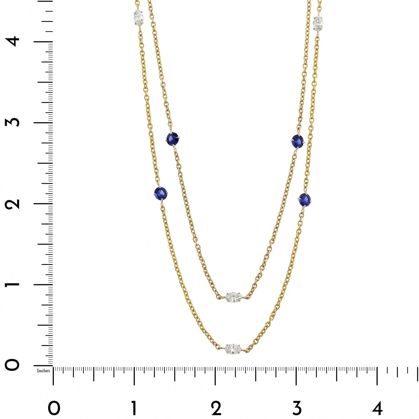 18K Yellow Gold Round Sapphire and Oval Diamond By The Yard Necklace