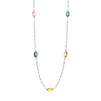 Platinum Multi Colored Sapphire and Rose Cut Diamond Necklace