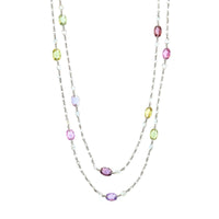 Platinum Multi Colored Sapphire and Rose Cut Diamond Necklace
