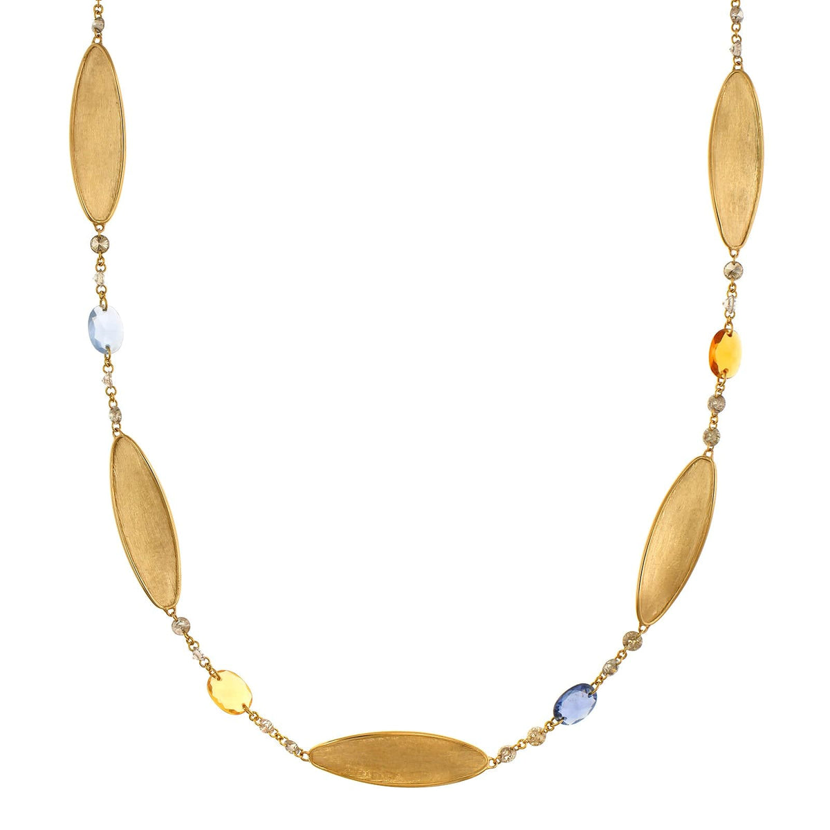 Marco Bicego Lunaria Twist 18K Yellow Gold 17" Colored Sapphire and Brown Diamond Necklace