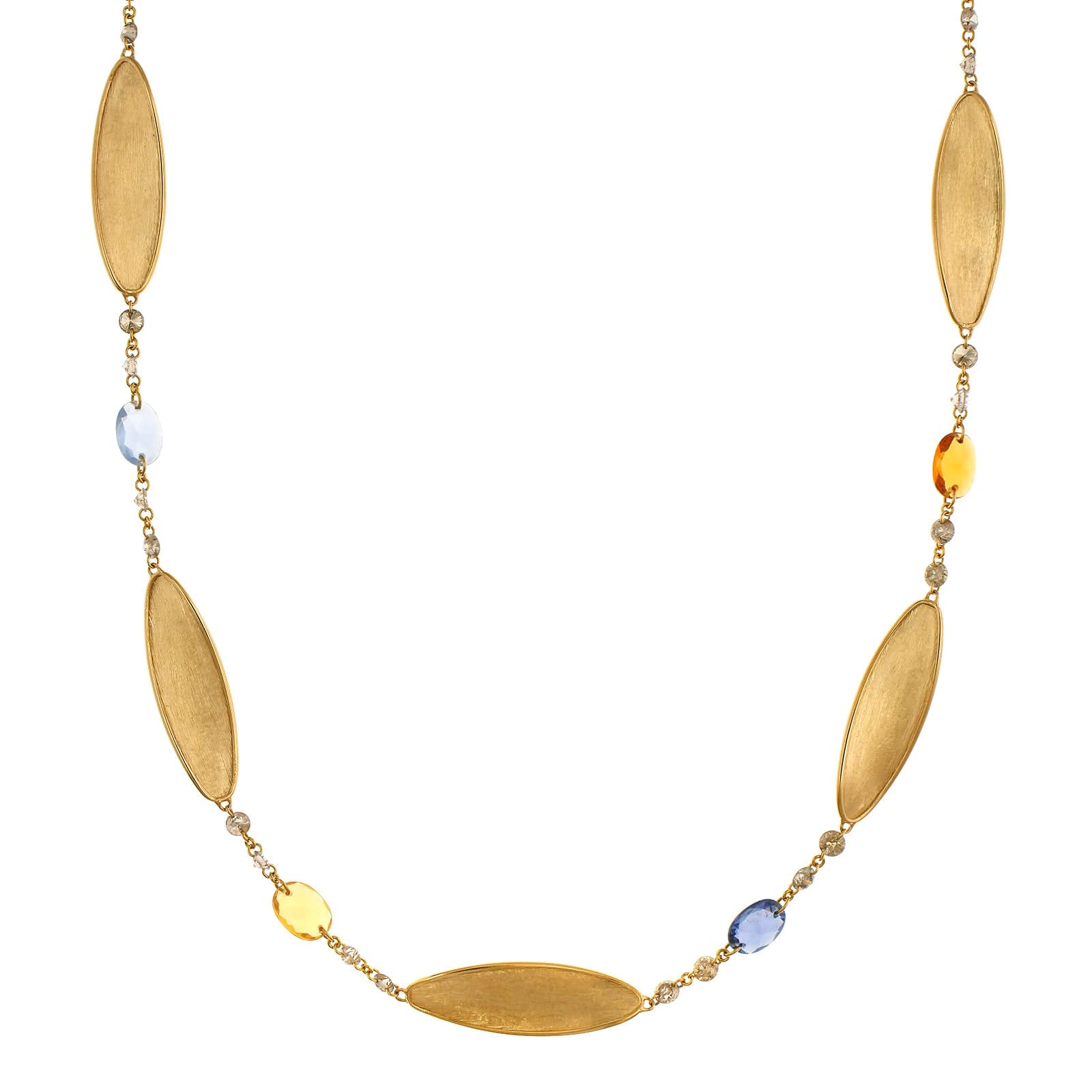 Marco Bicego Lunaria Twist 18K Yellow Gold 17" Colored Sapphire and Brown Diamond Necklace