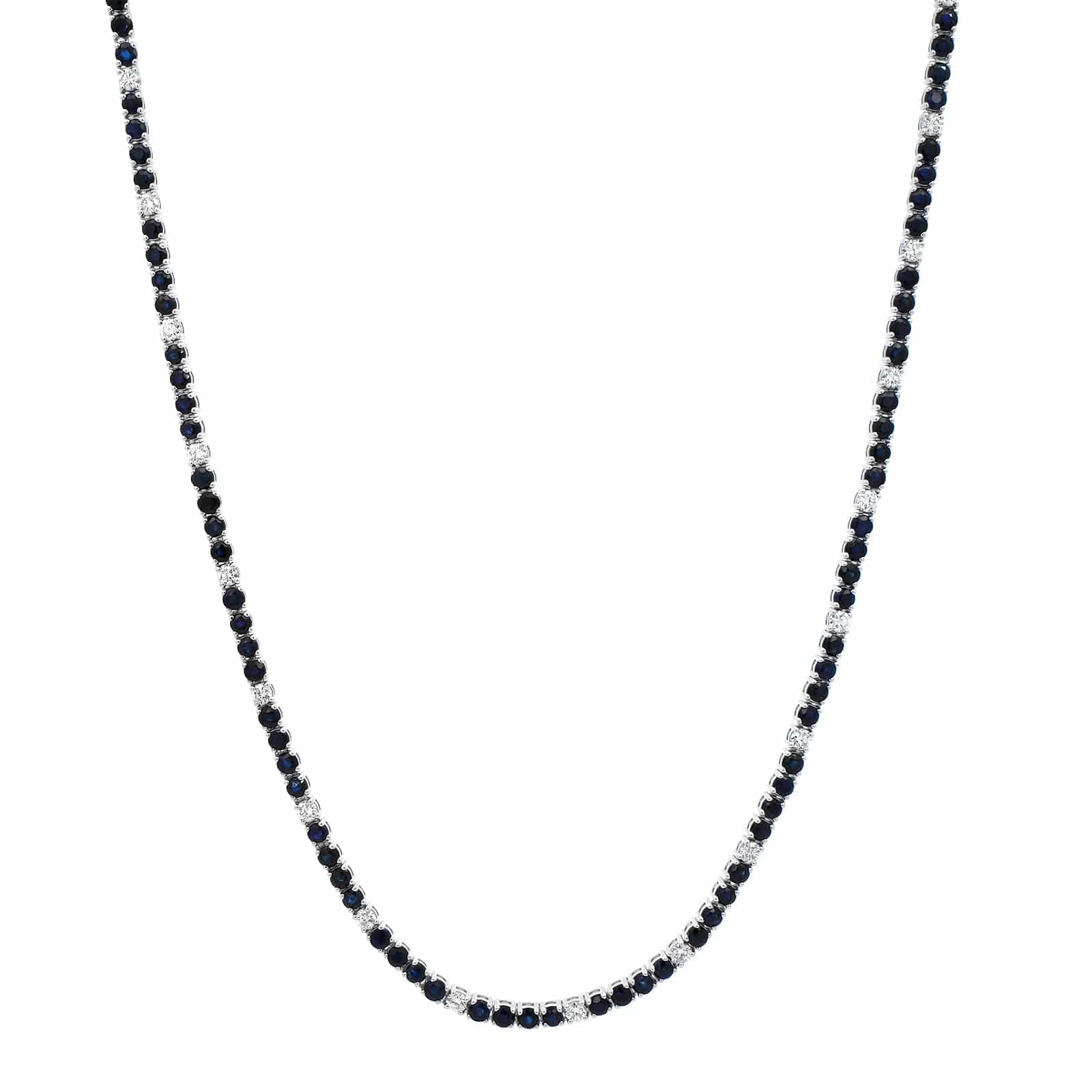 18K White Gold Alternating Blue Sapphire and Diamond Necklace