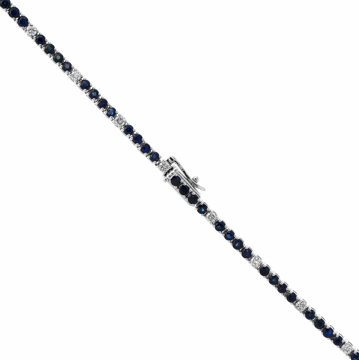 18K White Gold Alternating Blue Sapphire and Diamond Necklace