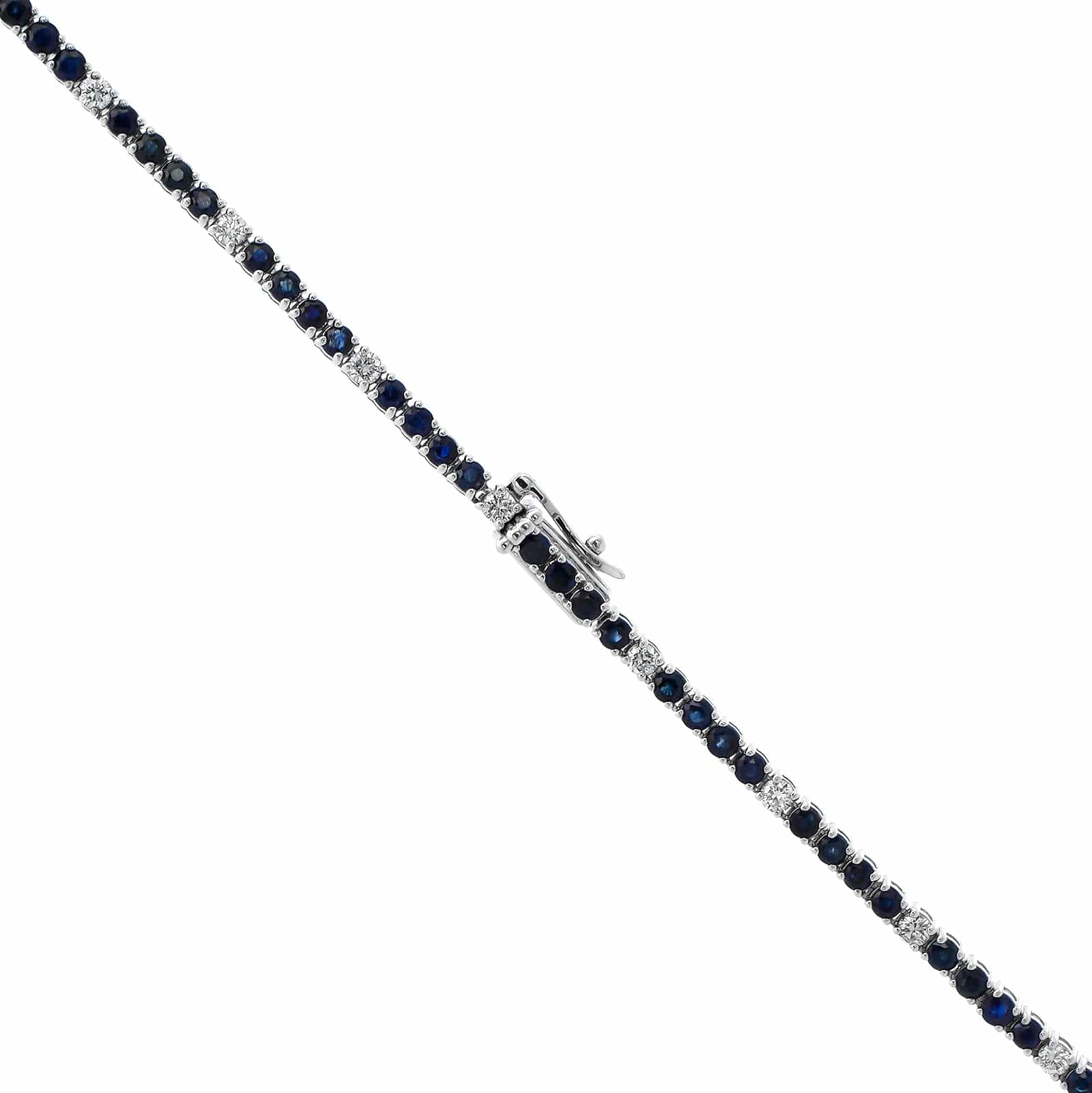 18K White Gold Alternating Blue Sapphire and Diamond Necklace
