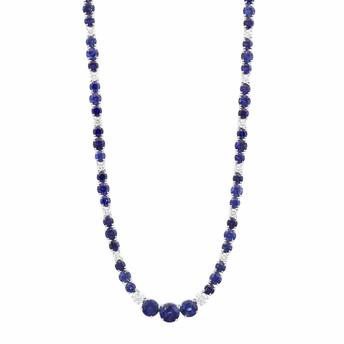 Bayco Platinum Diamond and Round Sapphire Necklace