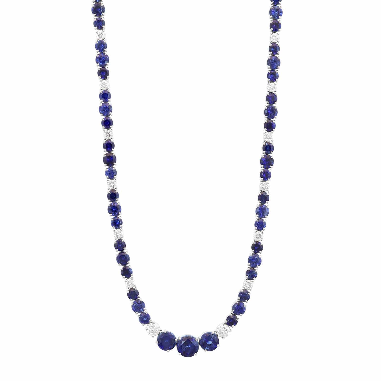 Bayco Platinum Diamond and Round Sapphire Necklace