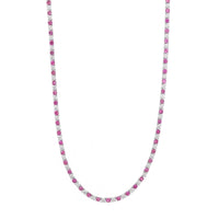 18K White Gold Alternating Round Pink Sapphire and Diamond Tennis Necklace