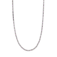 18K White Gold Alternating Round Pink Sapphire and Diamond Tennis Necklace