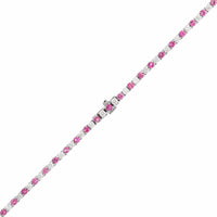 18K White Gold Alternating Round Pink Sapphire and Diamond Tennis Necklace