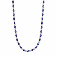 18K White Gold Alternating Oval Sapphire and Round Diamond Necklace