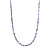 18K White Gold Alternating Oval Sapphire and Round Diamond Necklace