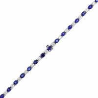 18K White Gold Alternating Oval Sapphire and Round Diamond Necklace