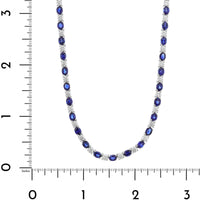 18K White Gold Alternating Oval Sapphire and Round Diamond Necklace