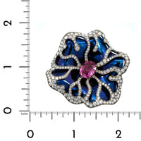 Eclat Jewels Titanium and 18K Yellow Gold Pink Sapphire and Diamond Rose Flower Brooch