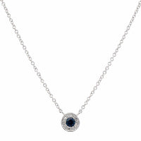 14K White Gold Sapphire and Diamond Halo Pendant