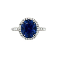 Platinum Oval Blue Sapphire and Diamond Ring