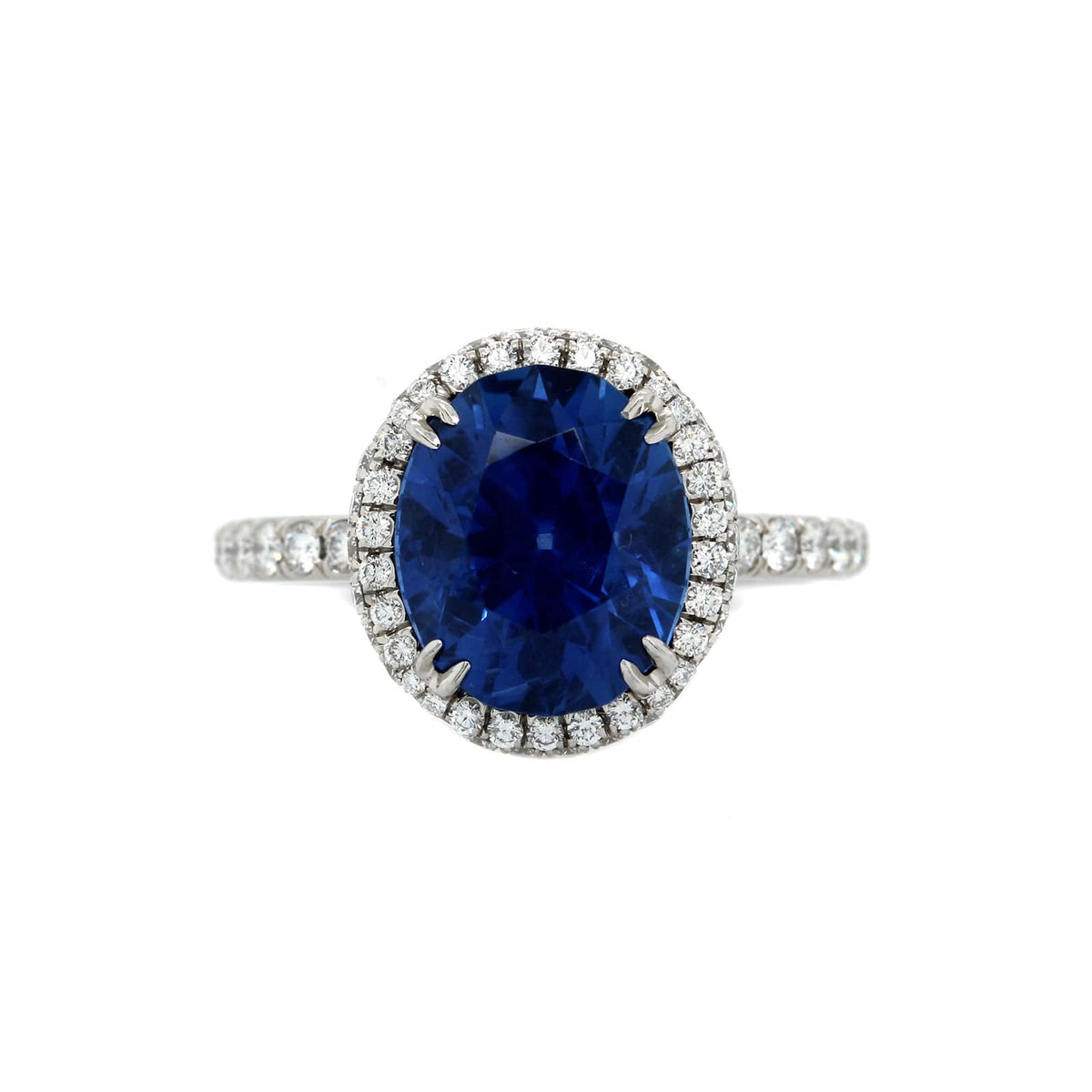 Platinum Oval Blue Sapphire and Diamond Ring