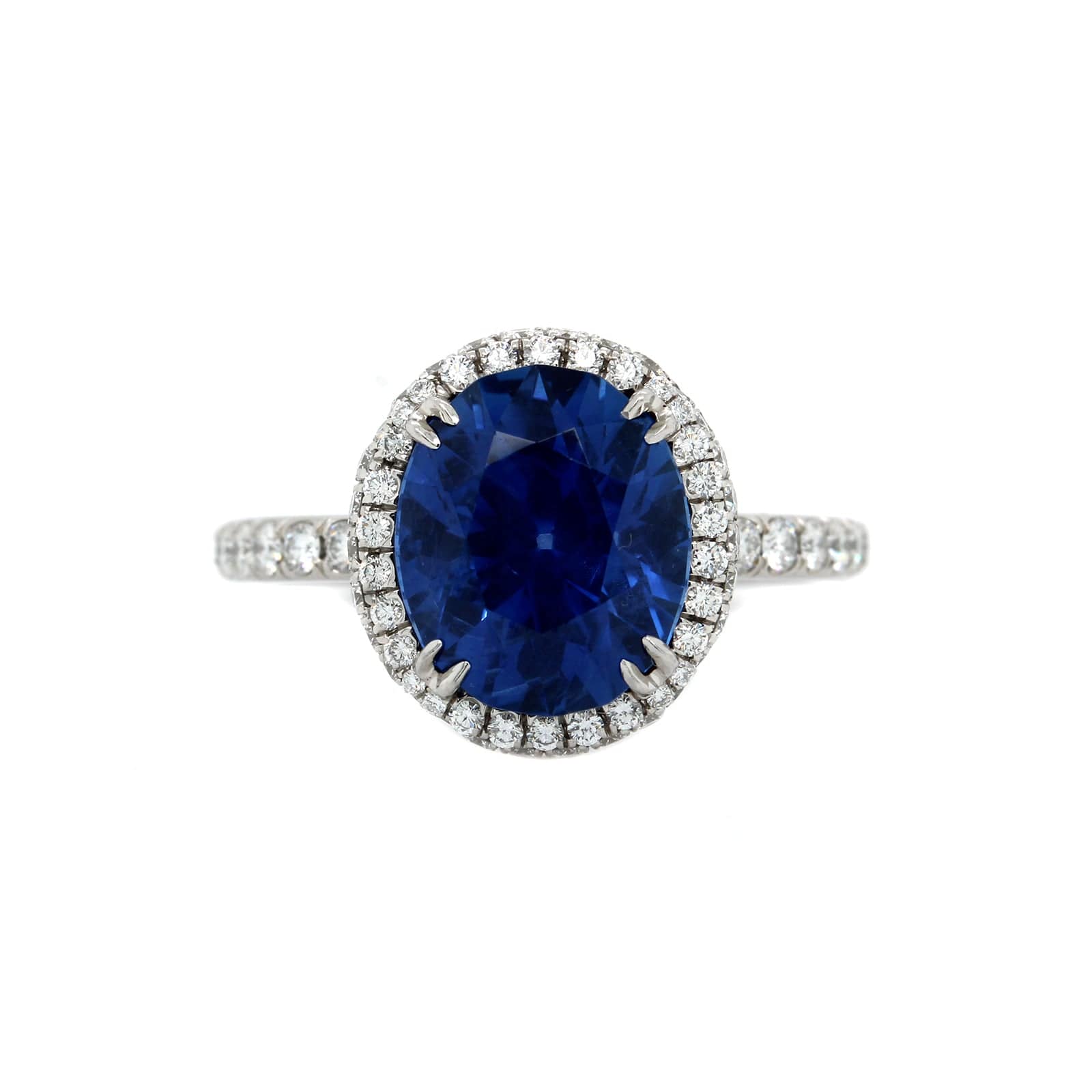Platinum Oval Blue Sapphire and Diamond Ring