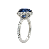 Platinum Oval Blue Sapphire and Diamond Ring