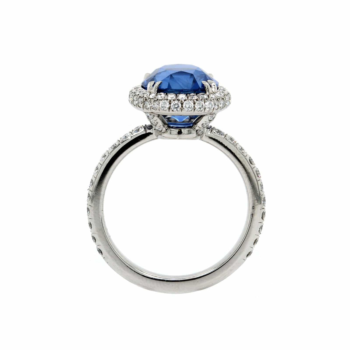 Platinum Oval Blue Sapphire and Diamond Ring