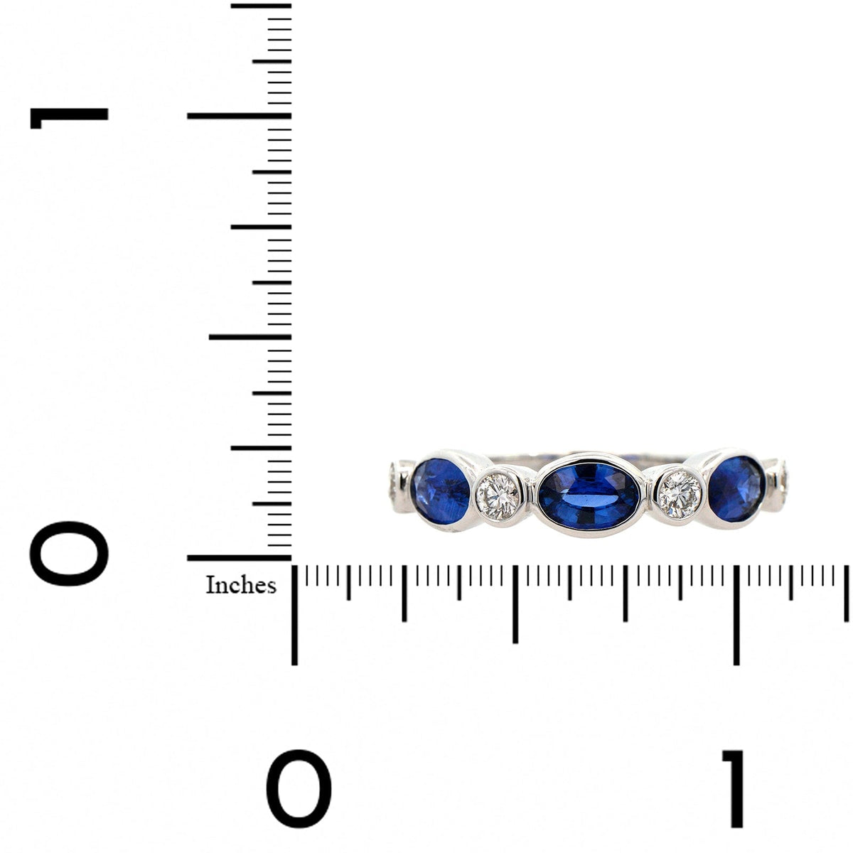 18K White Gold Alternating Oval Sapphire and Round Diamond Ring