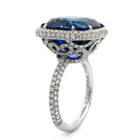 Platinum Cushion Cut Sapphire and Diamond Halo Ring