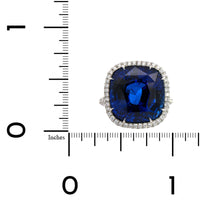 Platinum Cushion Cut Sapphire and Diamond Halo Ring
