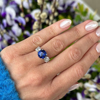 Platinum Round Sapphire Diamond 3 Stone Ring