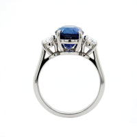 Platinum 3 Stone Oval Blue Sapphire and Diamond Ring