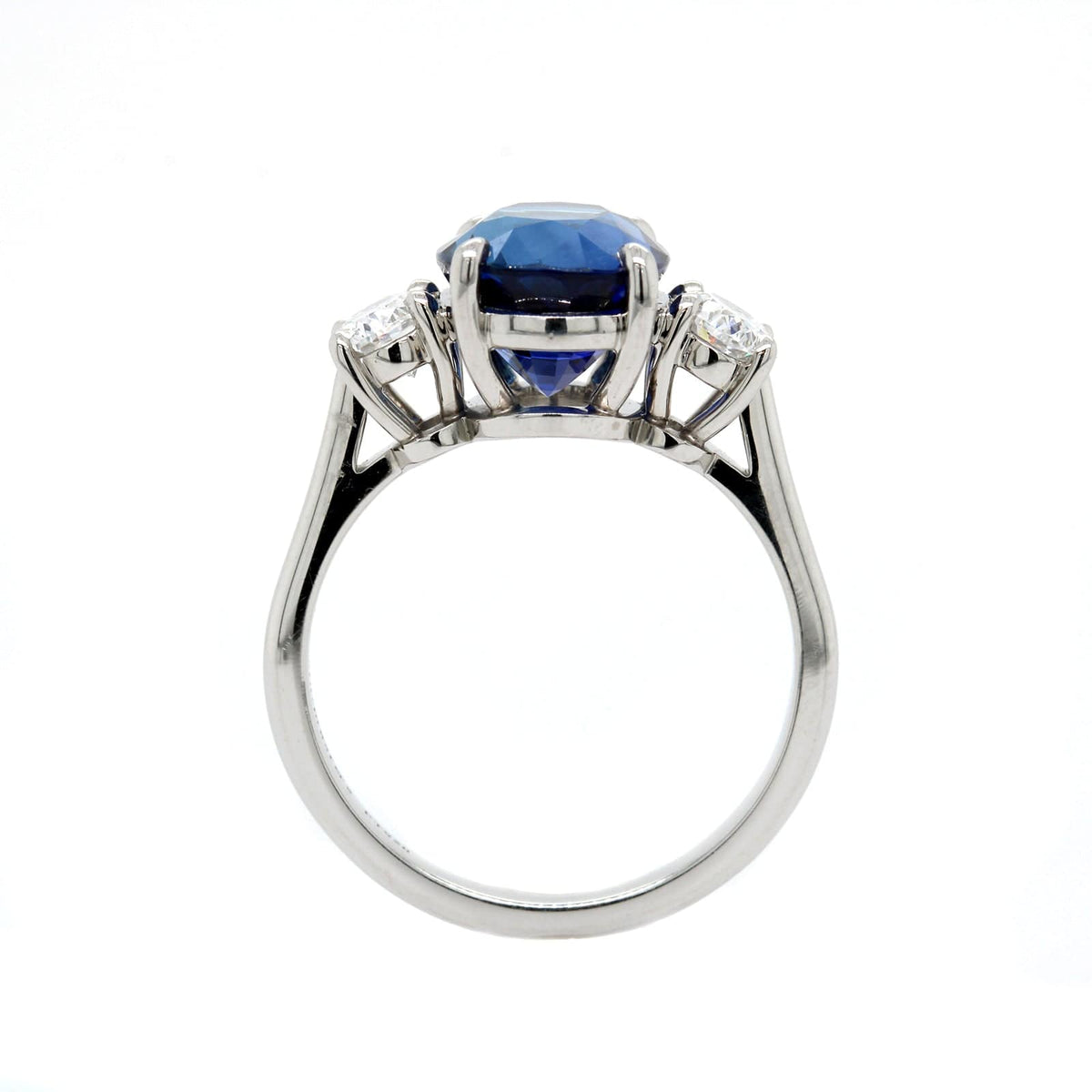 Platinum 3 Stone Oval Blue Sapphire and Diamond Ring