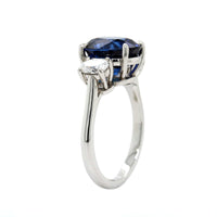 Platinum 3 Stone Oval Blue Sapphire and Diamond Ring