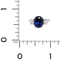 Platinum 3 Stone Oval Blue Sapphire and Diamond Ring