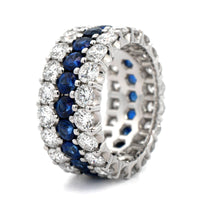 Platinum 3 Row Diamond and Sapphire Eternity Band