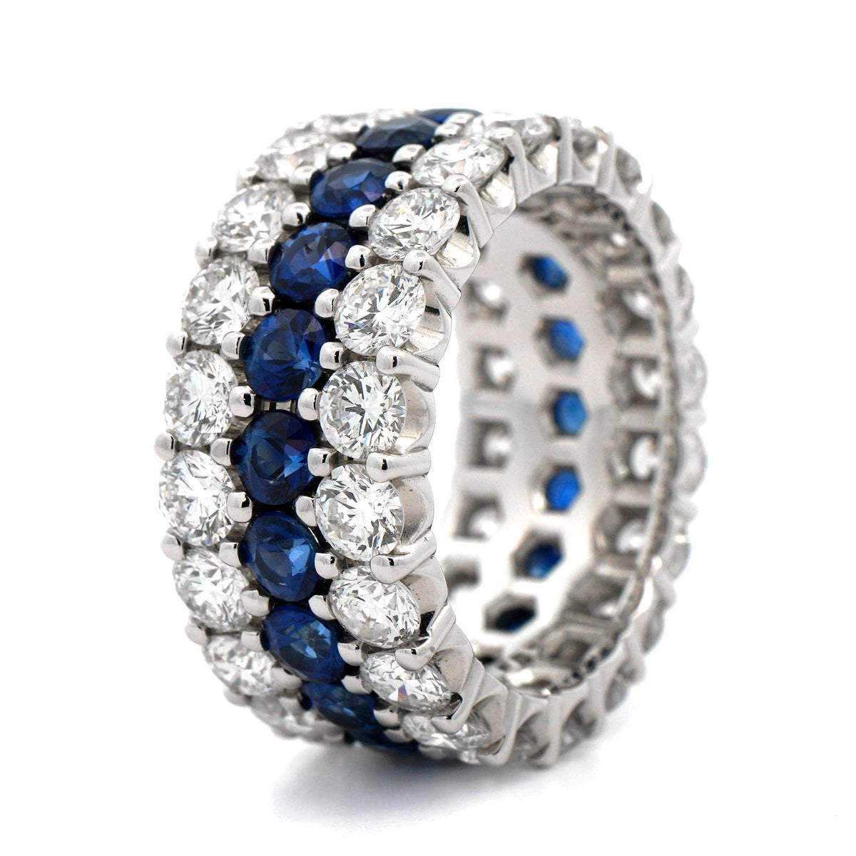 Platinum 3 Row Diamond and Sapphire Eternity Band