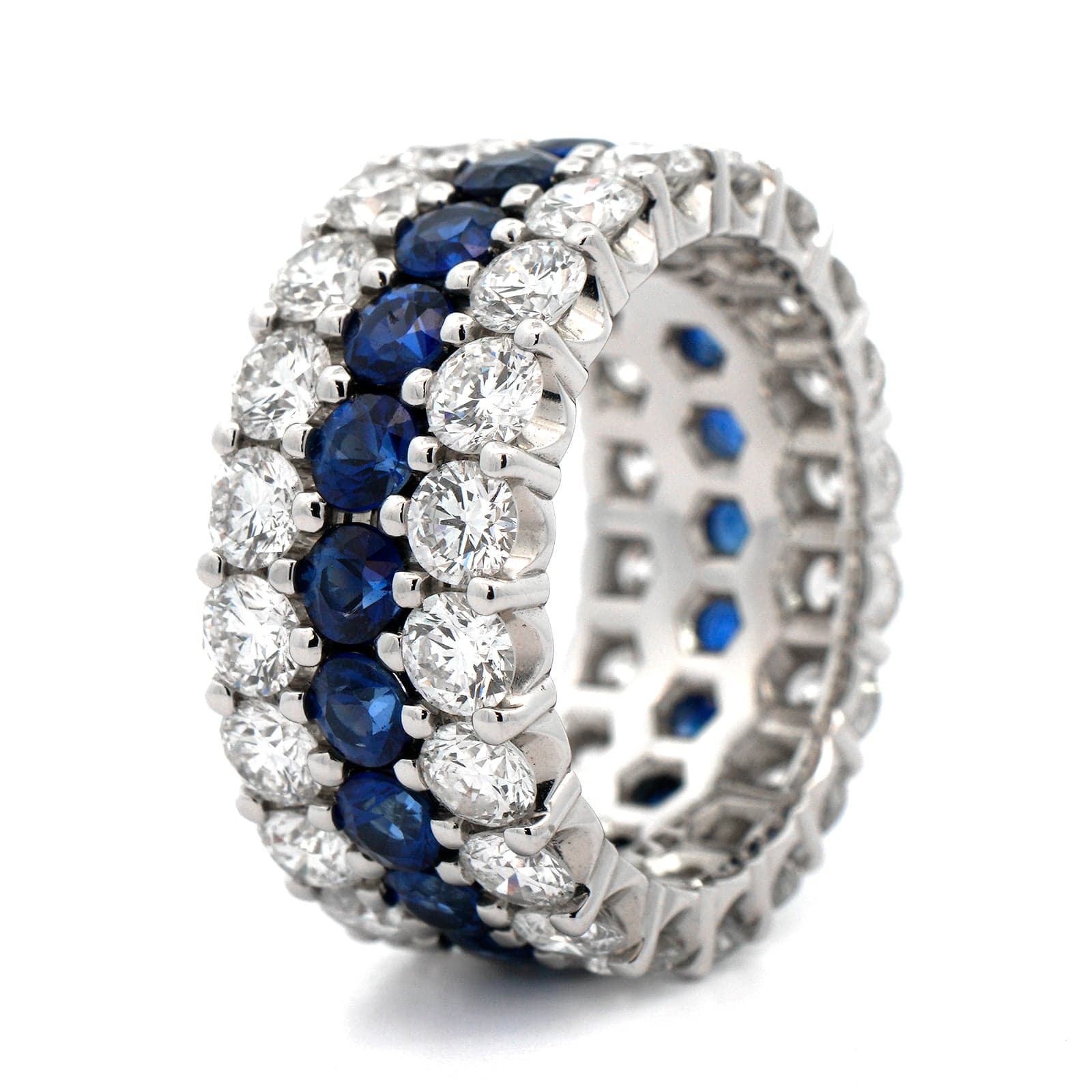 Platinum 3 Row Diamond and Sapphire Eternity Band