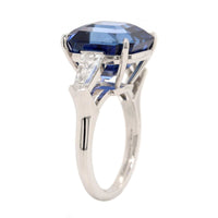 Platinum Octagonal Cut Sapphire and Diamond 3 Stone Ring