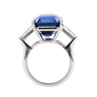 Platinum Octagonal Cut Sapphire and Diamond 3 Stone Ring